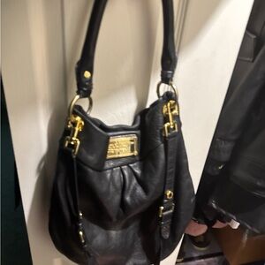 Marc Jacobs Black Leather Shoulder Bag with Gold Accents